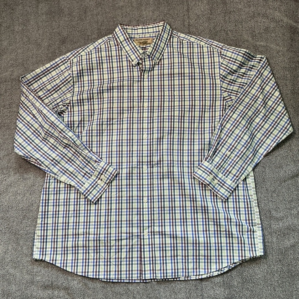 Duluth Trading Co Wrinklefighter Shirt Mens 2XL Relaxed Fit Plaid Blue L/S